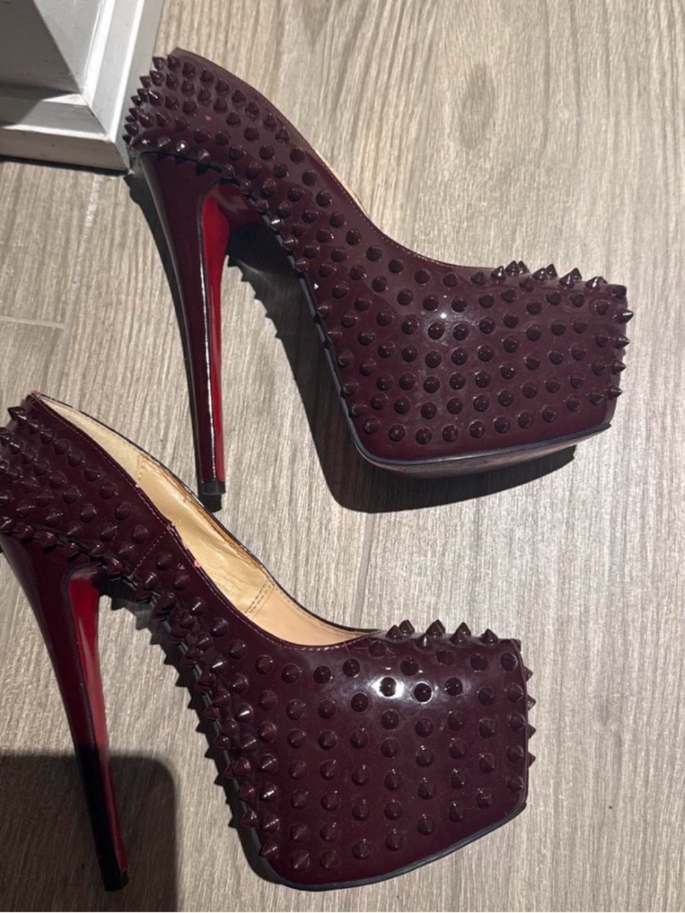 Christian louboutin Women's Studded Platform Pumps - Burgundy